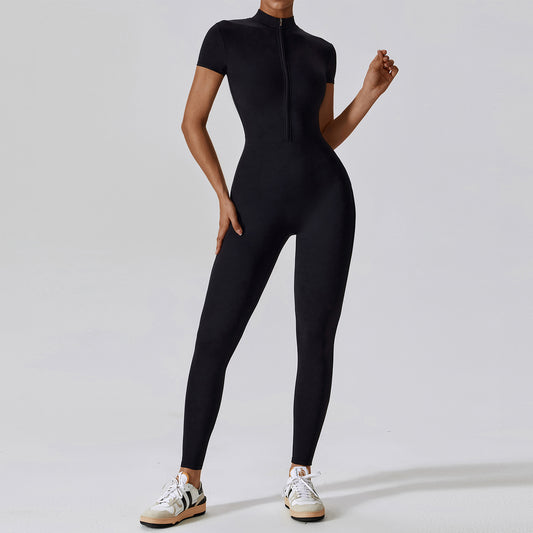 Short Sleeve Zipper Yoga Jumpsuit